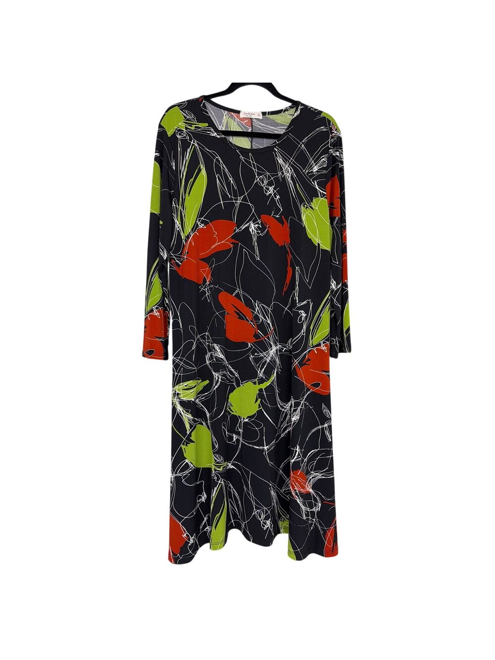 Jess & Jane Y2K Artsy Boho Chic Lagenlook Whimsical Leaf Graphic Midi Dress XL